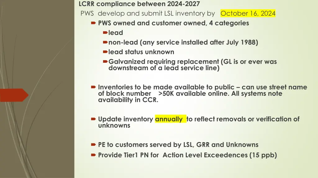 lcrr compliance between 2024 2027 pws develop