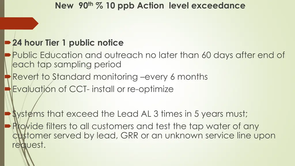 new 90 th 10 ppb action level exceedance