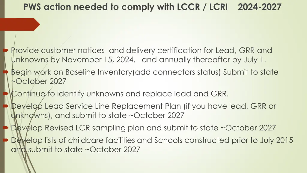 pws action needed to comply with lccr lcri 2024