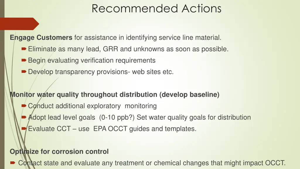 recommended actions