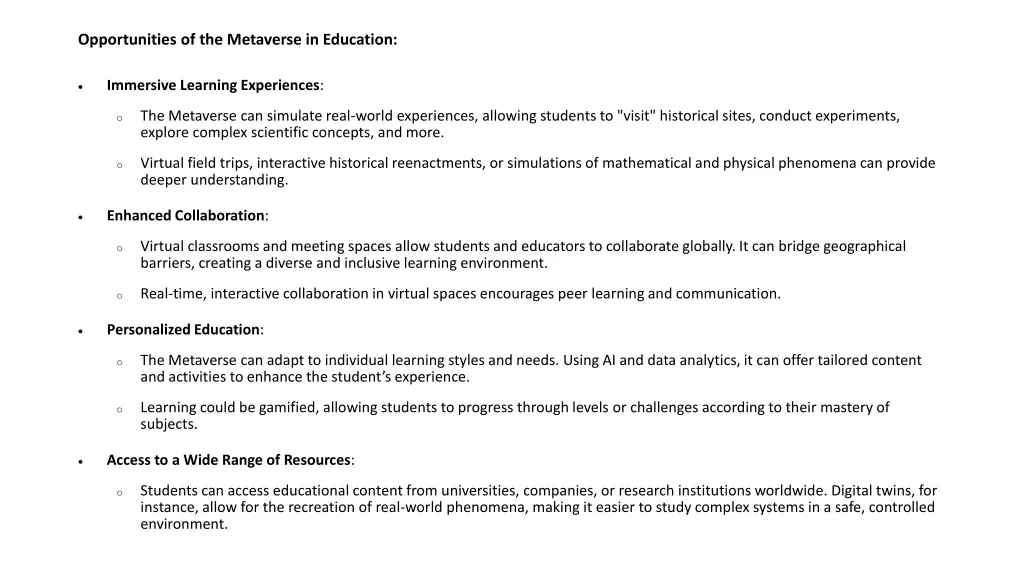 opportunities of the metaverse in education