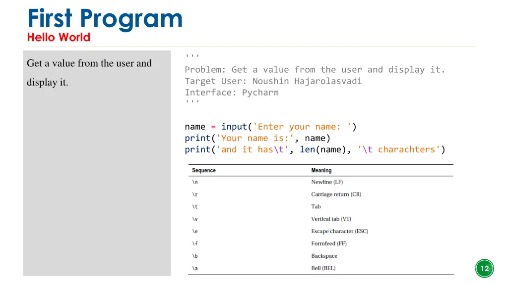 first program hello world