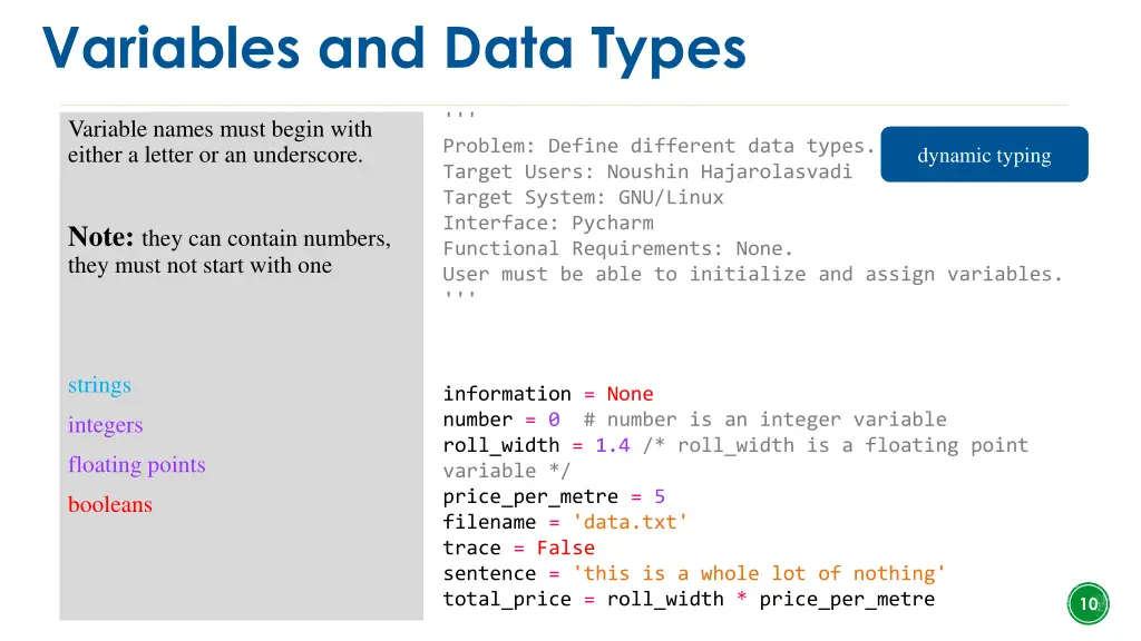 variables and data types 1