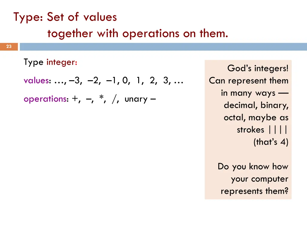 type set of values together with operations
