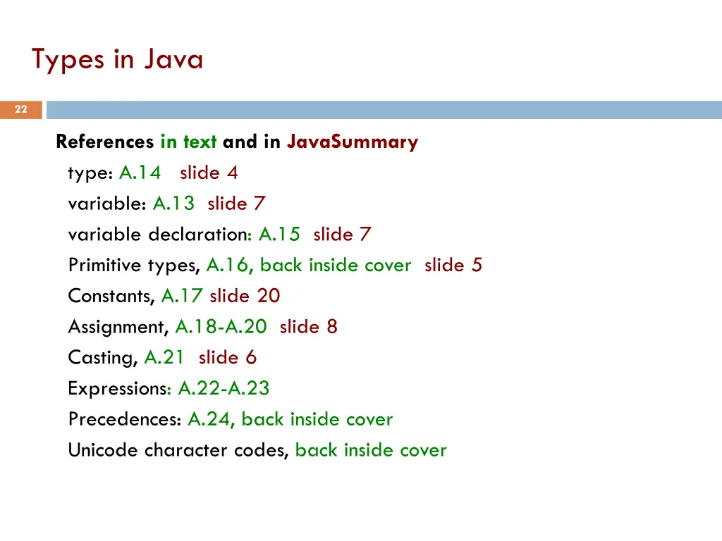 types in java