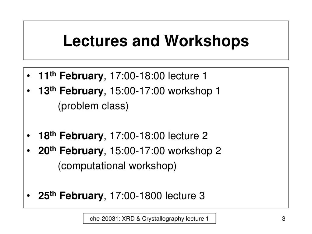 lectures and workshops