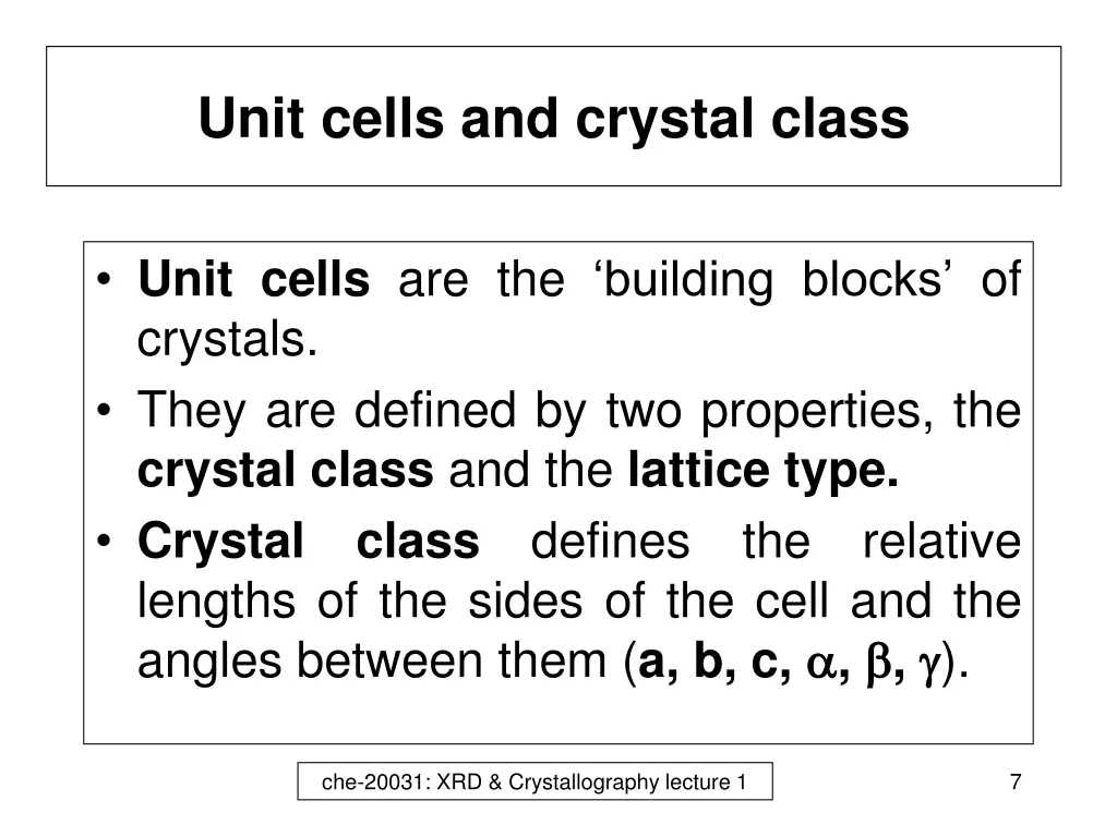 unit cells and crystal class