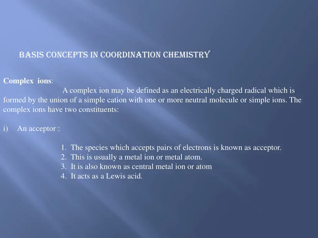 basis concepts in coordination chemistry