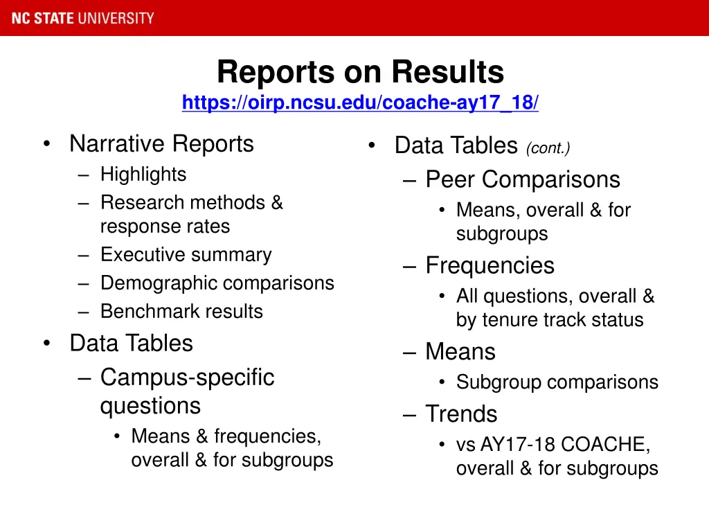 reports on results https oirp ncsu edu coache