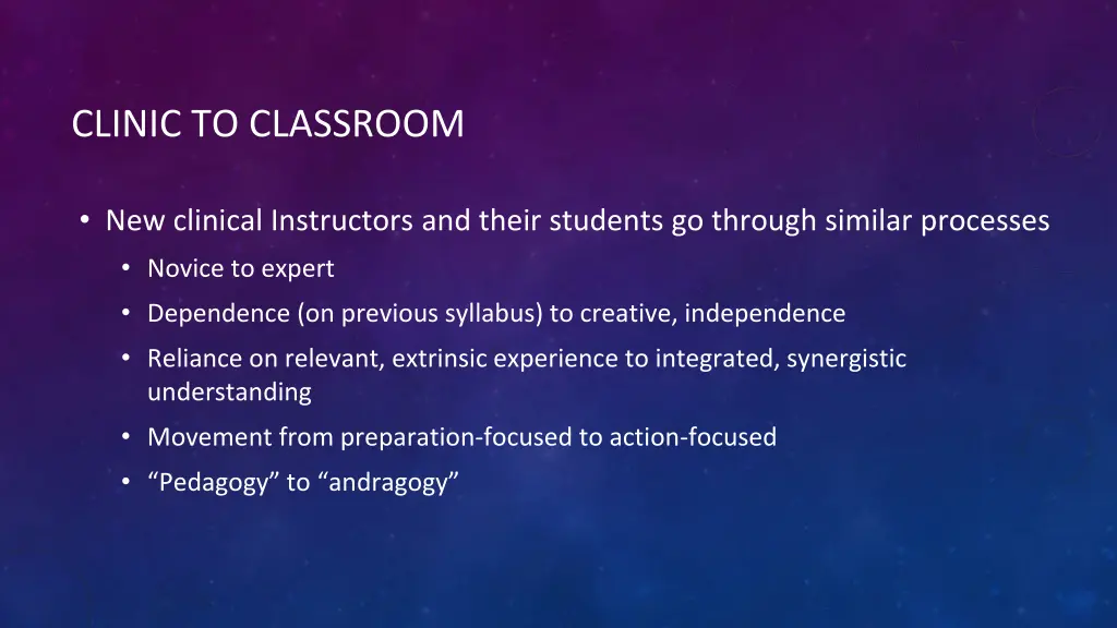 clinic to classroom