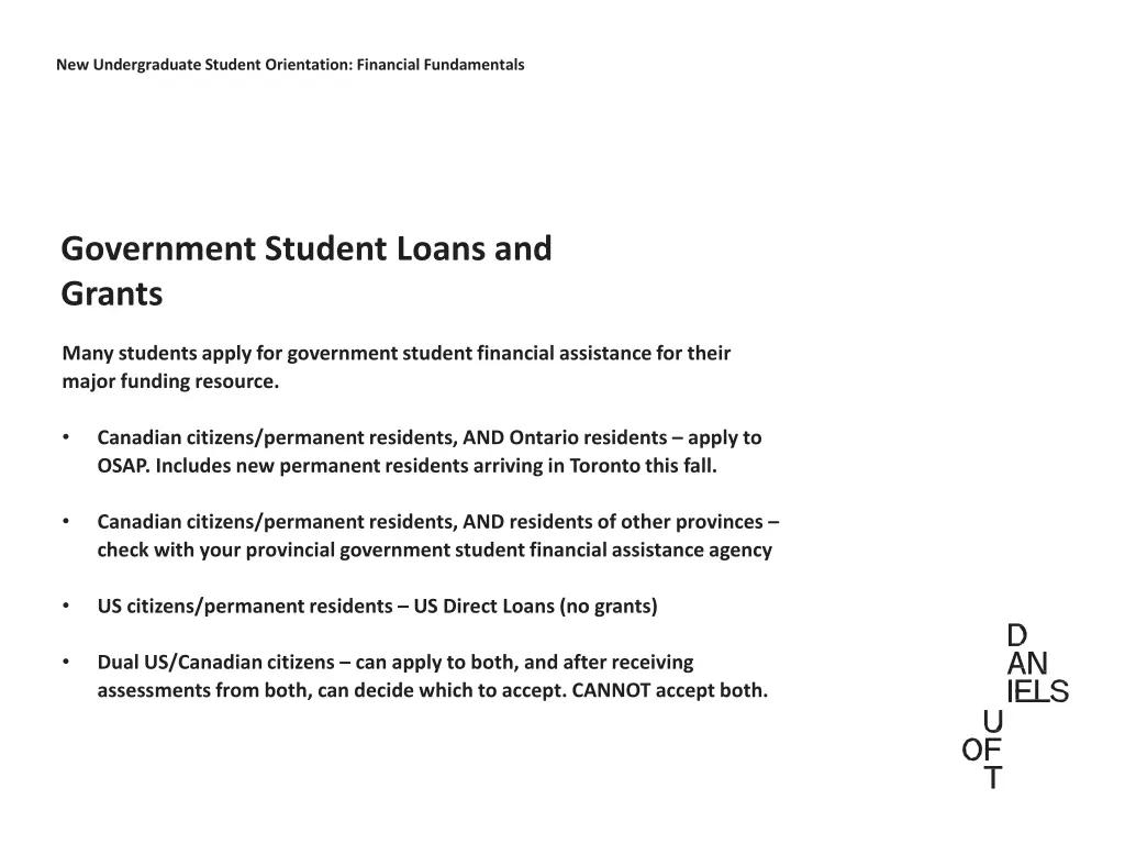new undergraduate student orientation financial 2