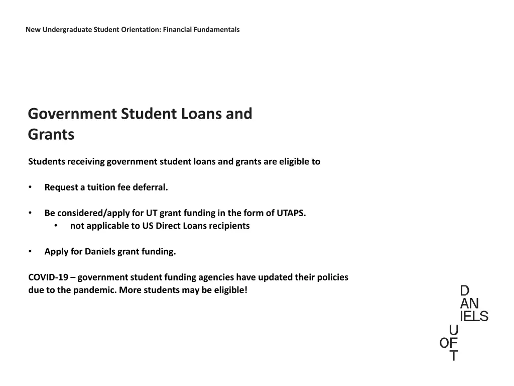 new undergraduate student orientation financial 4