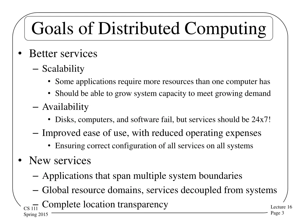 goals of distributed computing