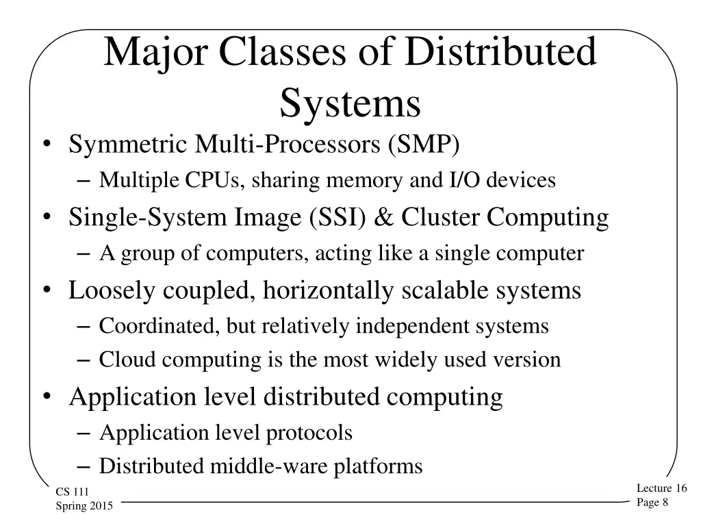 major classes of distributed systems symmetric