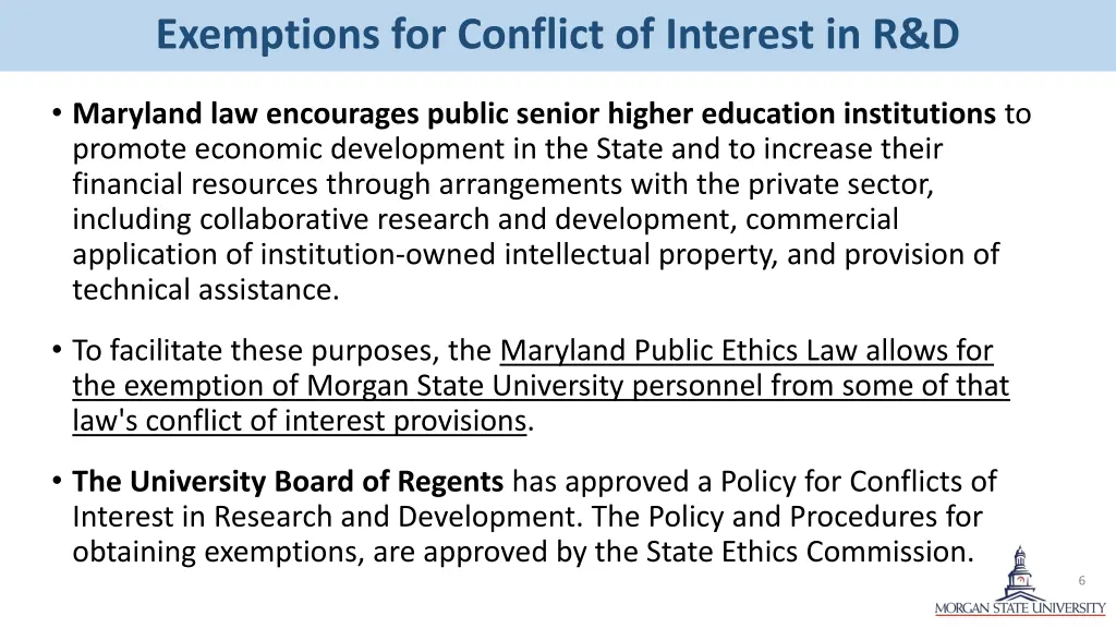exemptions for conflict of interest in r d