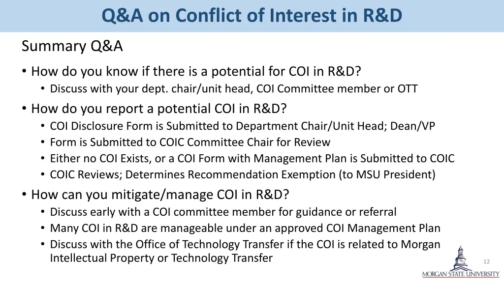 q a on conflict of interest in r d