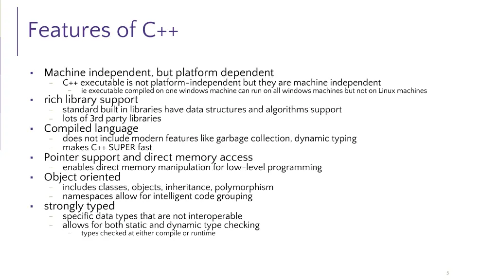 features of c
