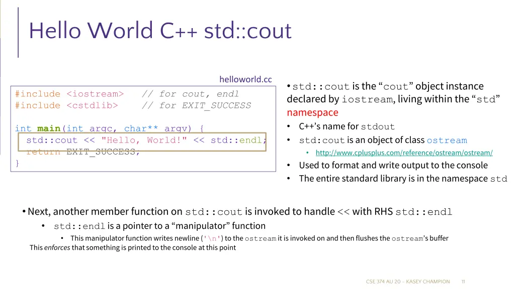 hello world c std cout