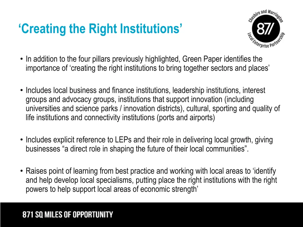 creating the right institutions