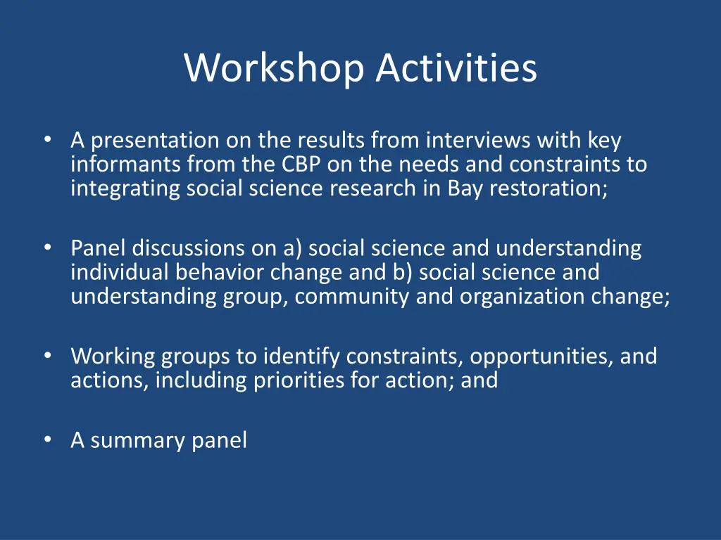 workshop activities