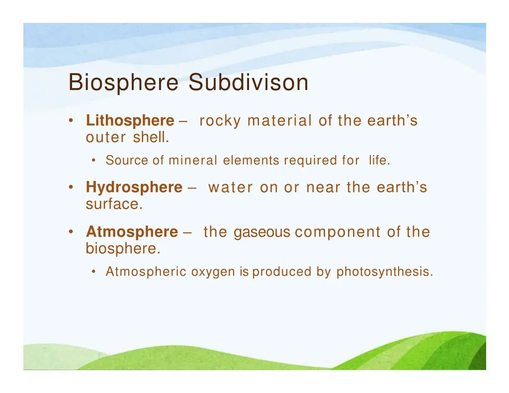 biosphere subdivison