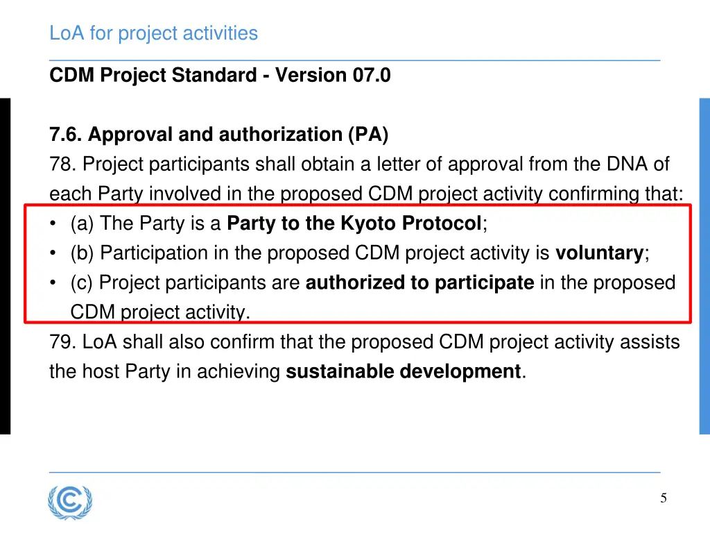 loa for project activities