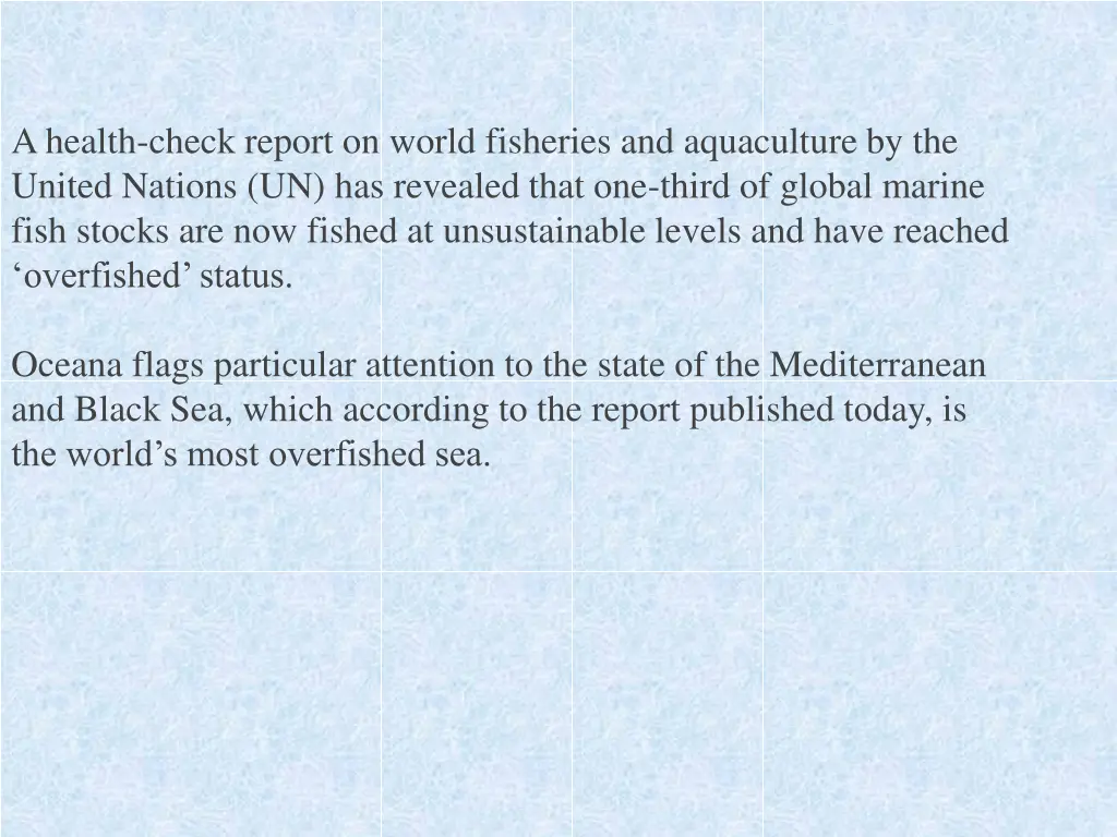 a health check report on world fisheries