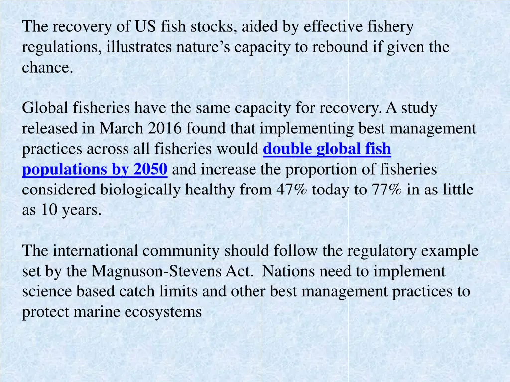 the recovery of us fish stocks aided by effective