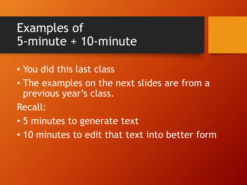 examples of 5 minute 10 minute