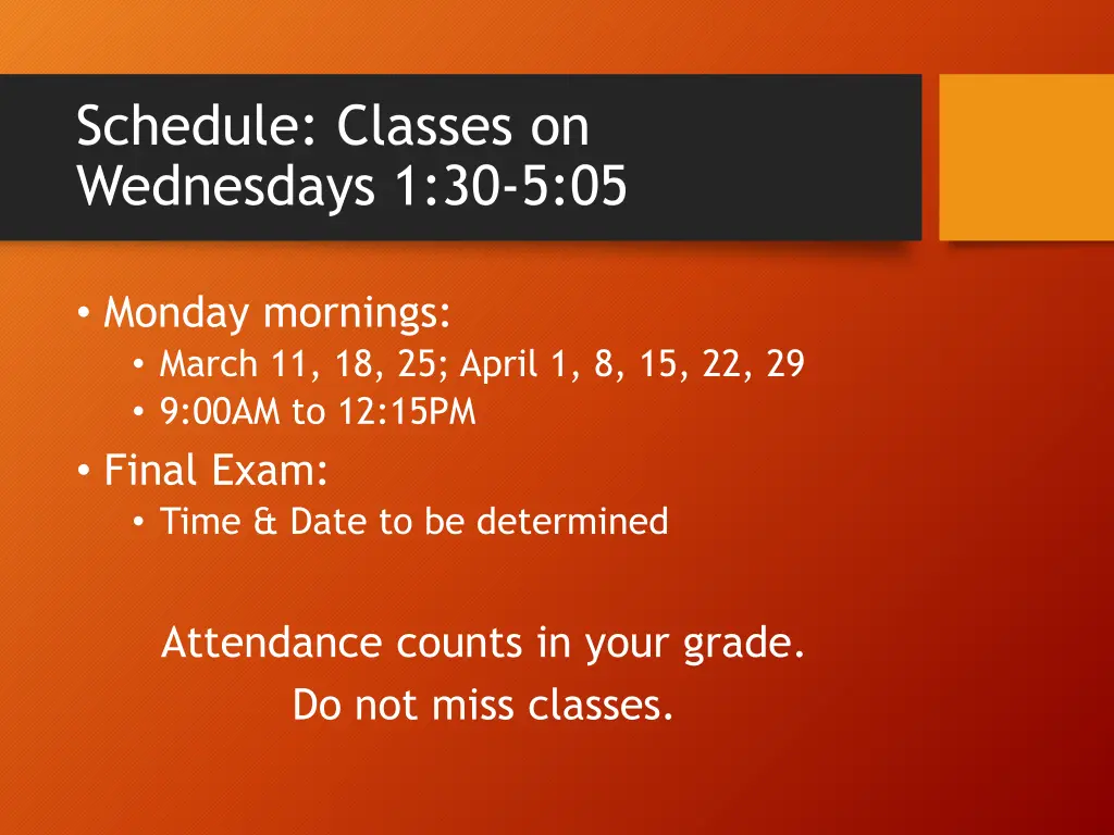 schedule classes on wednesdays 1 30 5 05