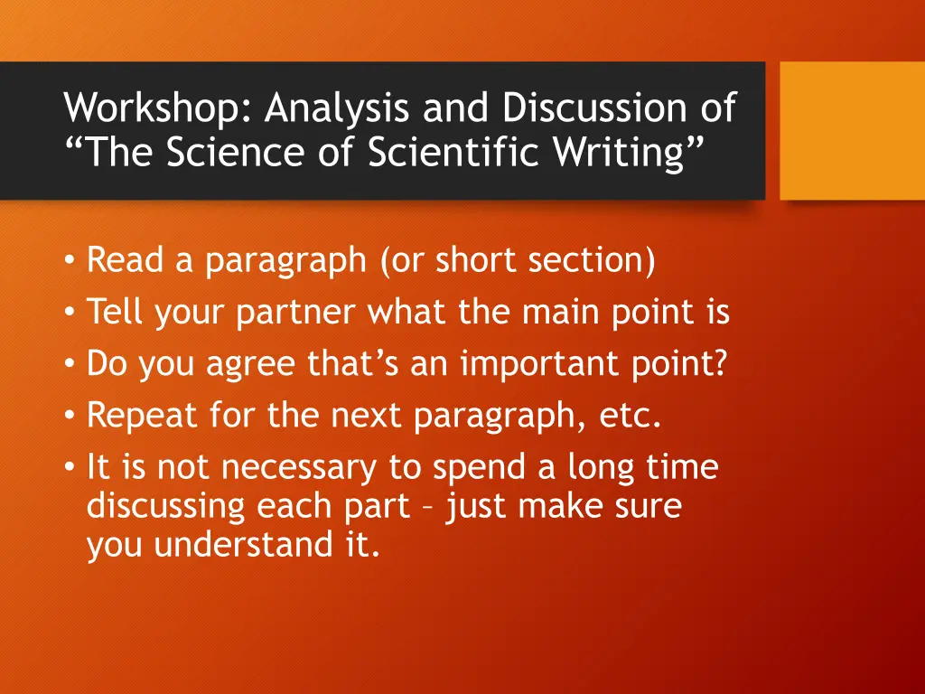 workshop analysis and discussion of the science