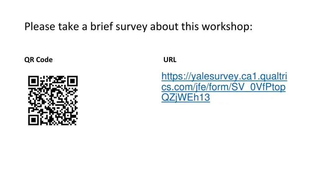 please take a brief survey about this workshop