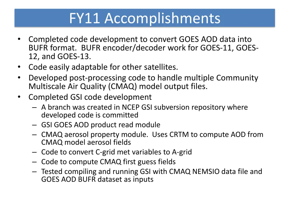 fy11 accomplishments