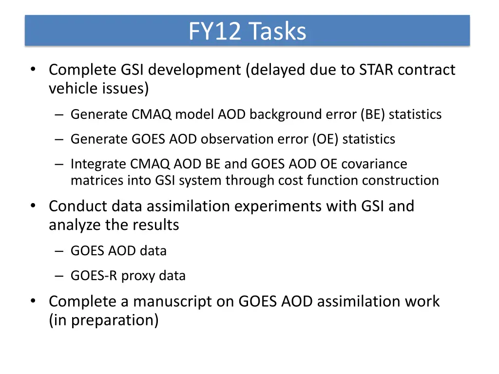 fy12 tasks