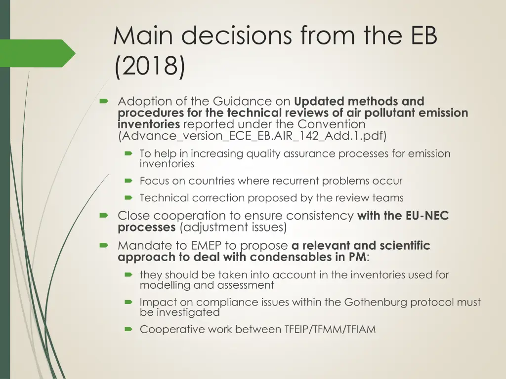 main decisions from the eb 2018 1