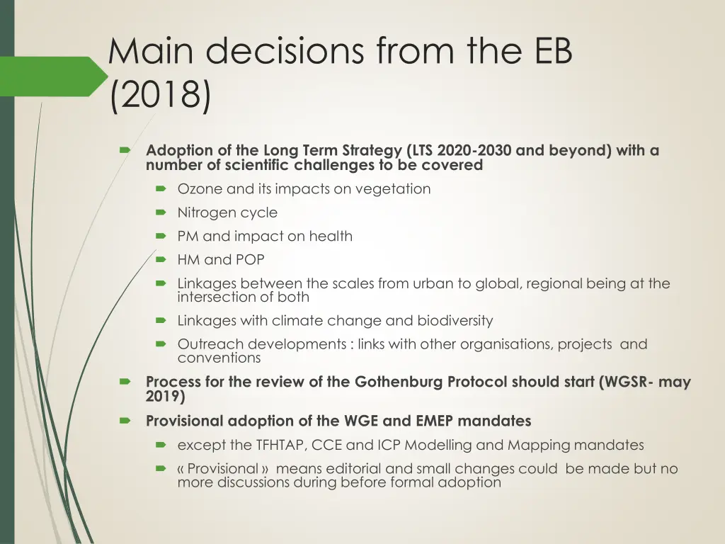 main decisions from the eb 2018