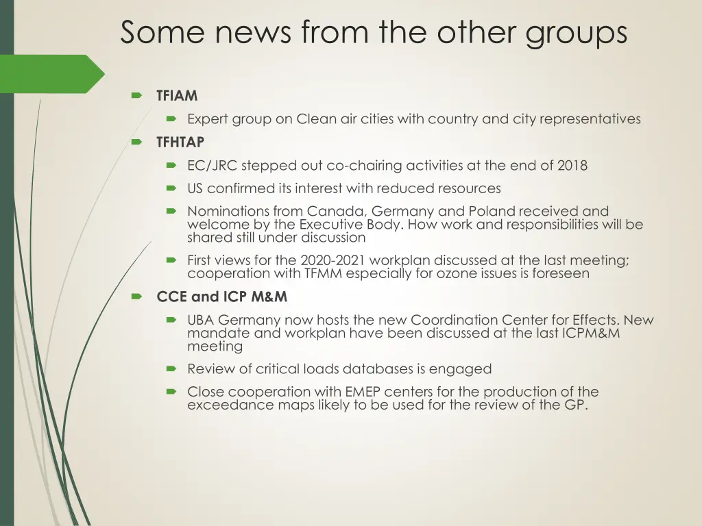 some news from the other groups