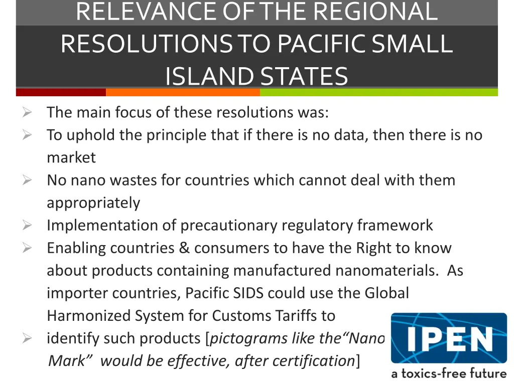 relevance of the regional resolutions to pacific
