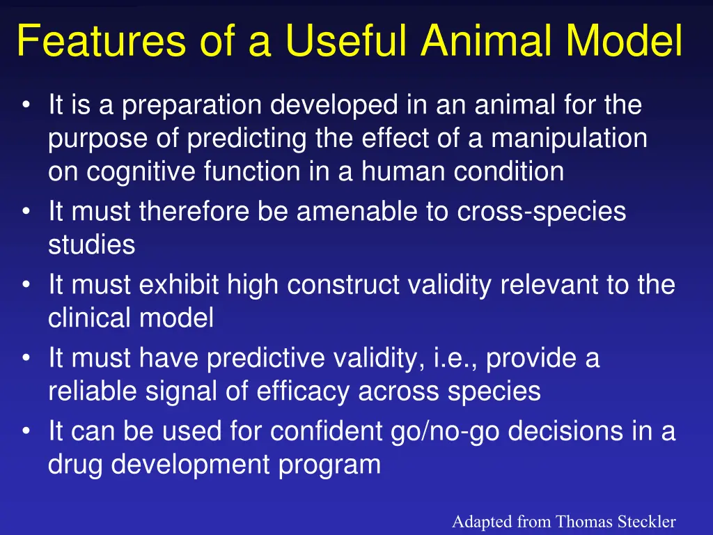 features of a useful animal model