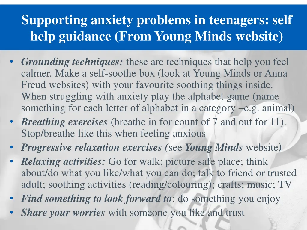 supporting anxiety problems in teenagers self