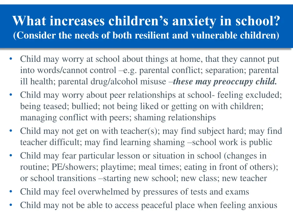 what increases children s anxiety in school
