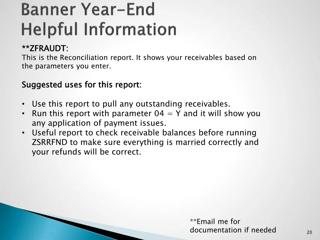 zfraudt this is the reconciliation report