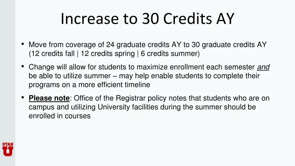increase to 30 credits ay