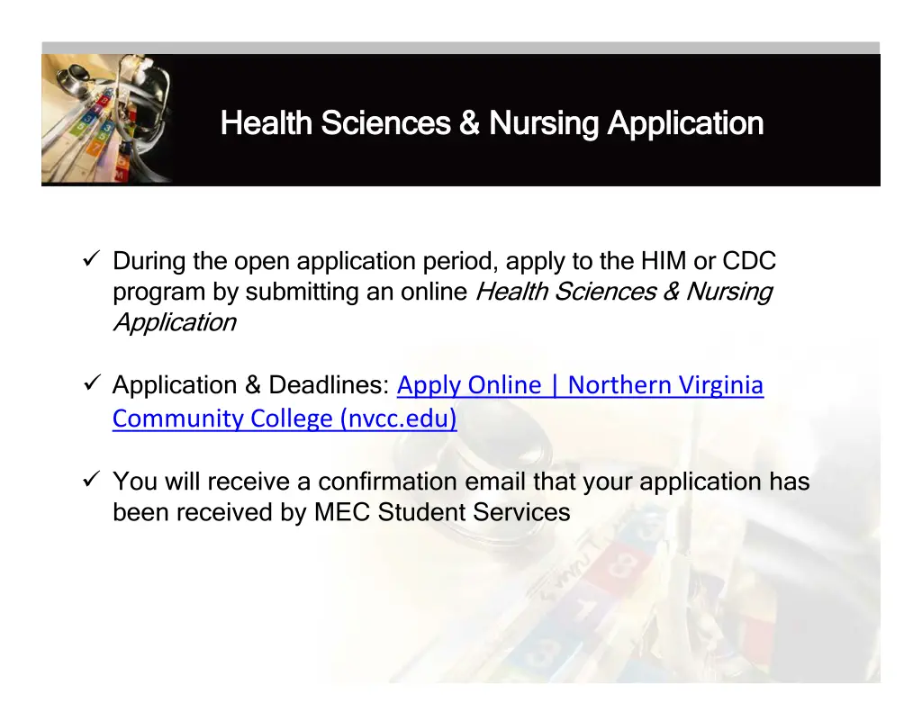 health sciences nursing application health