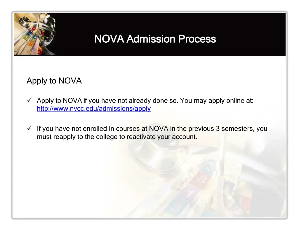 nov nova a a admission dmission process
