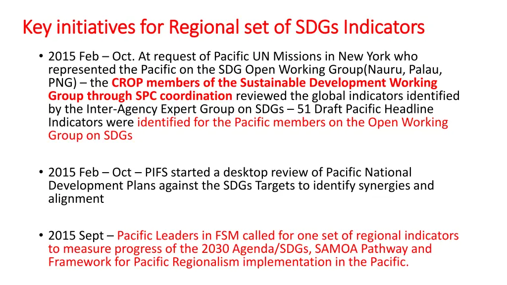 key initiatives for regional set of sdgs