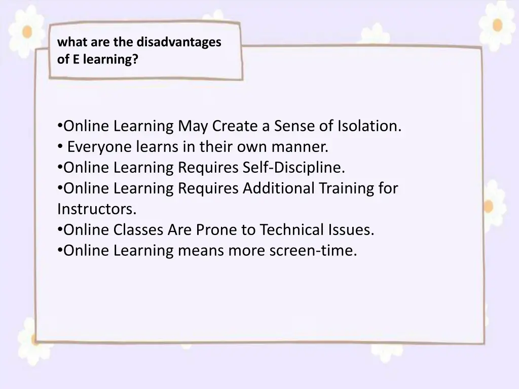 what are the disadvantages of e learning