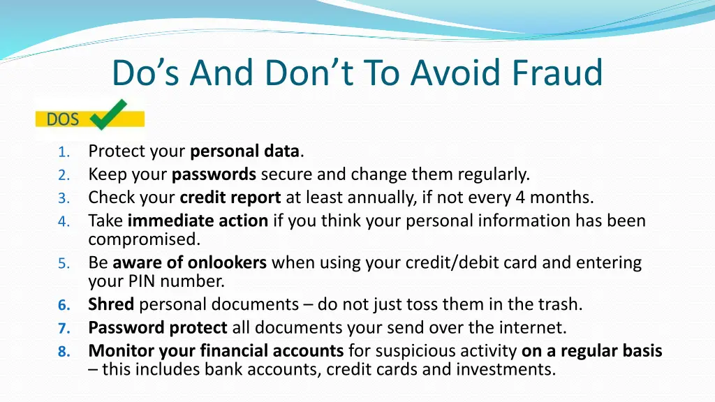 do s and don t to avoid fraud