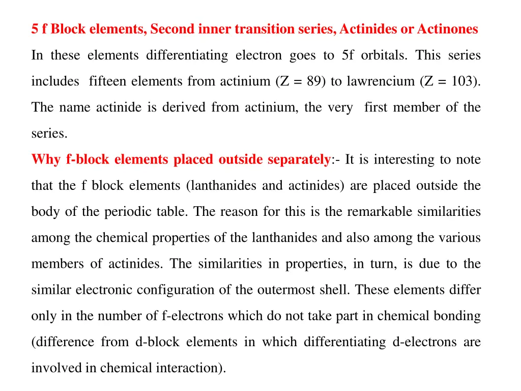 5 f block elements second inner transition series