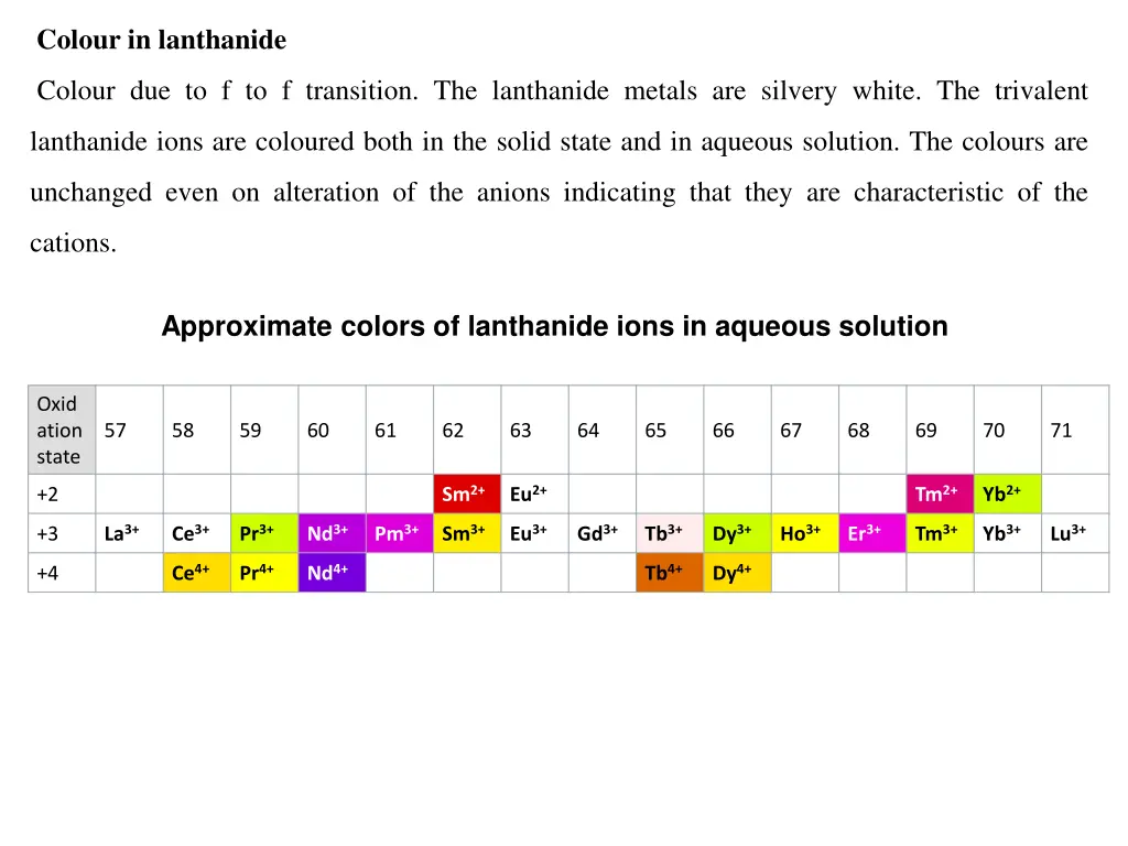 colour in lanthanide